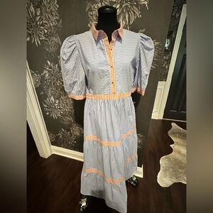 Gretchen Scott Designs Blue and Orange Striped Dress